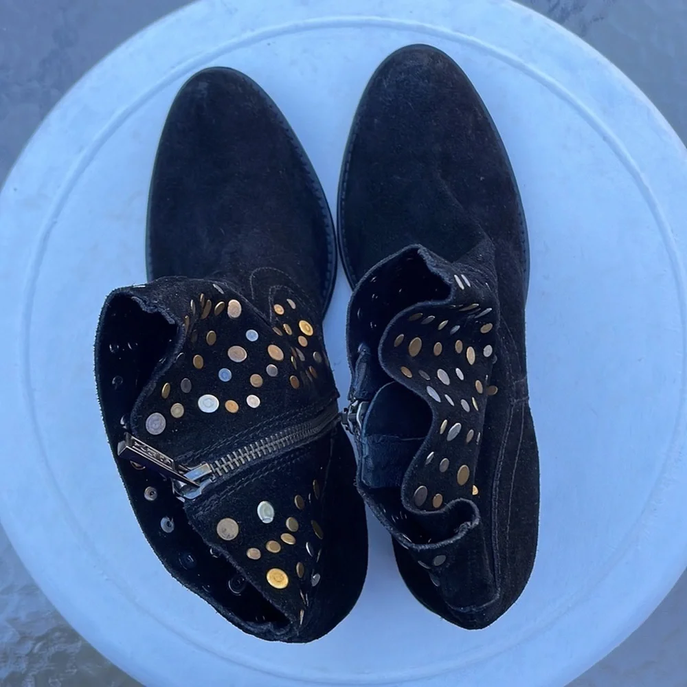 NWOT Anthropologie SEY Black Suede Boots With Metal Studs, Sz 8, Retail $250